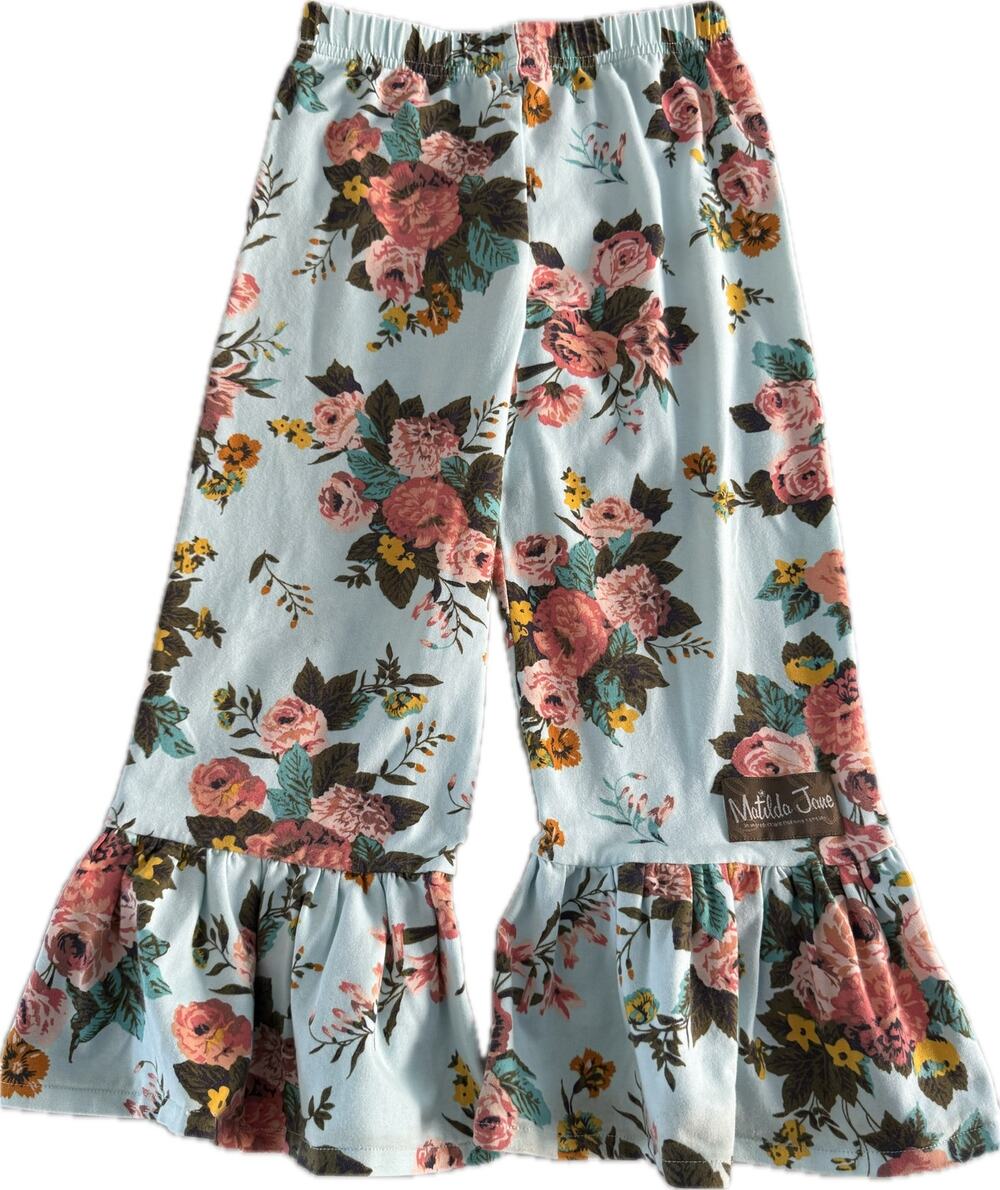 Matilda Jane Floral Ruffle Bell Bottom Pants Girls Size 6